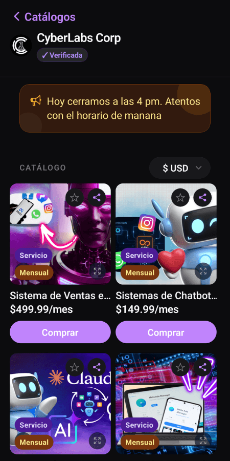 Vitrina del catálogo en móvil
