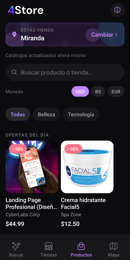 Gestión de productos en móvil